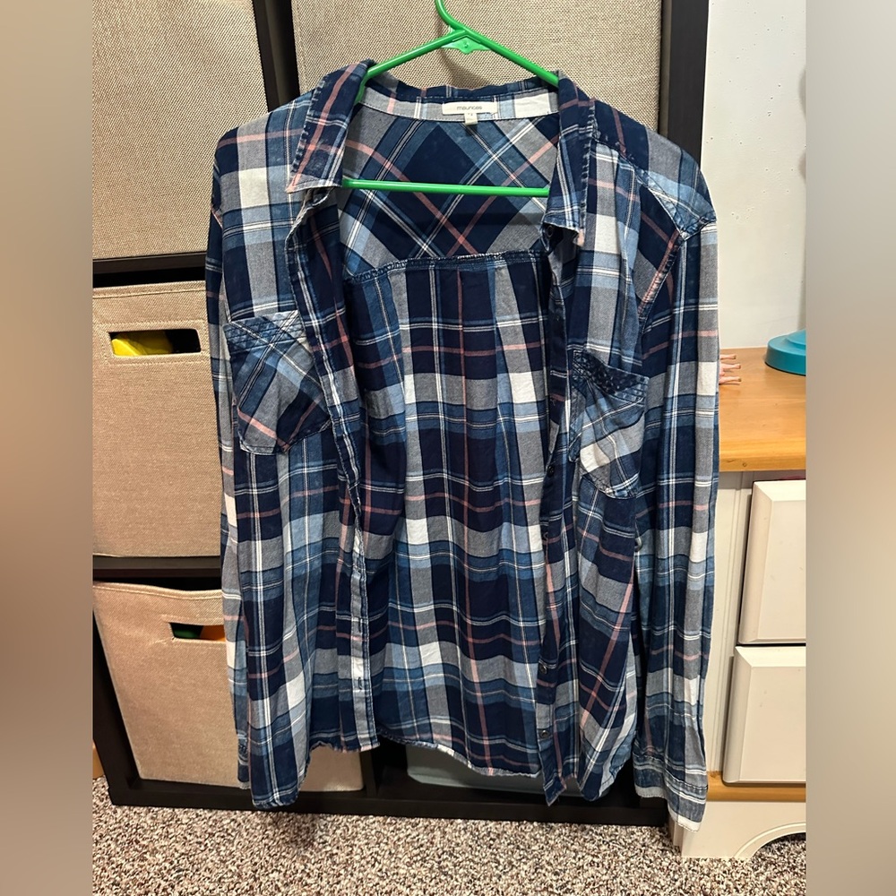 Maurices Navy and White Plaid Shirt